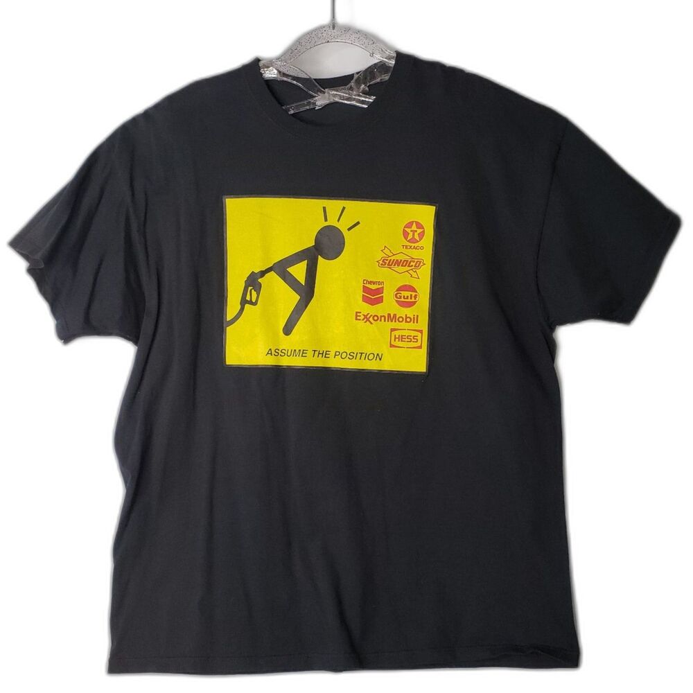ASSUME THE POSITION Gas Gasoline Prices Humor Black T Shirt Size XL